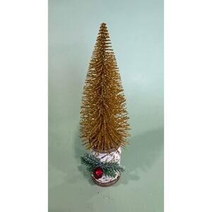 Handcrafted Gold Bottle Brush Tree on Decorated Thread Spool  Holiday Décor SPT1